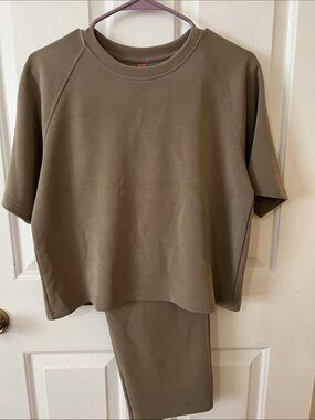 Mono B Olive Green Relaxed Short Sleeve Sweater Top